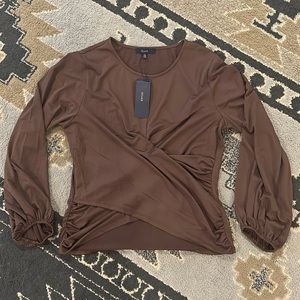 NWT Eclair Brown faux wrap stretchy top